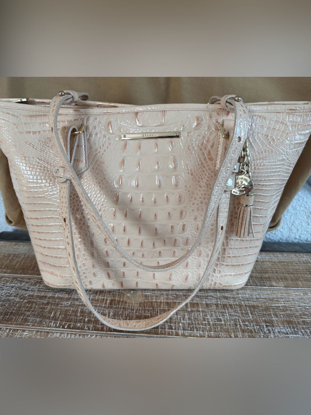 Brahmin Asher Tote Pale Blush Croc-Embossed Shoulder Bag